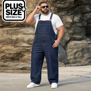 Men’s plus size 100% cotton denim overalls in classic blue denim, SL210