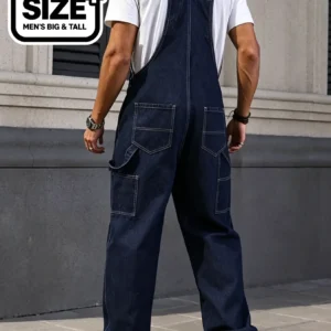 Men's Plus Size Dark Blue 100% Cotton Denim Overalls - SL211