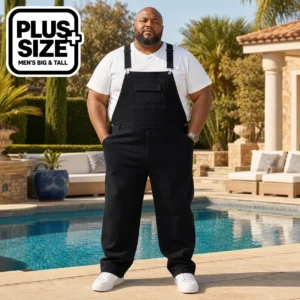 Men's Plus Size Black 100% Cotton Denim Overalls - SL212