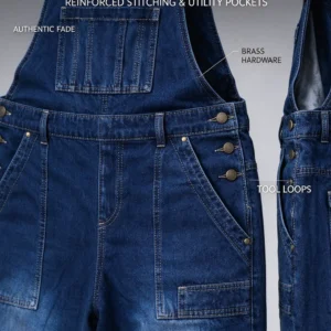 Men's dark blue denim bib overalls — image 1