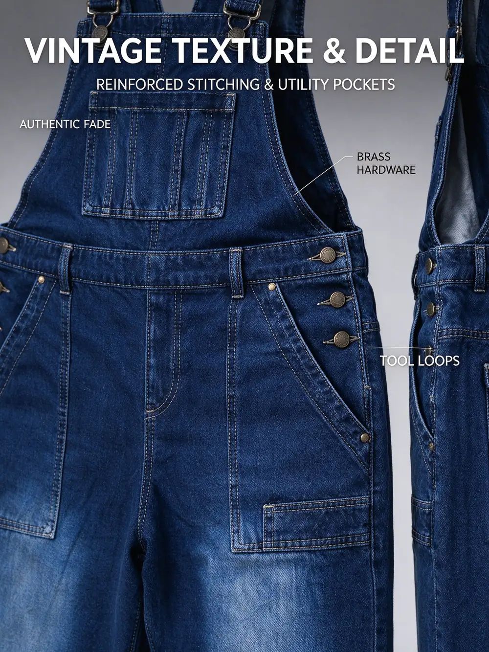 Men's dark blue denim bib overalls — image 1