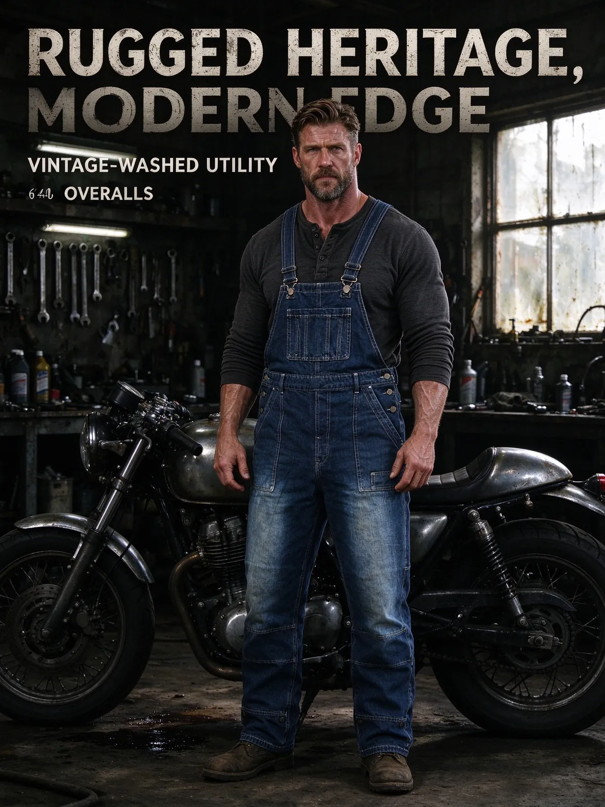 Men's dark blue denim bib overalls — image 3