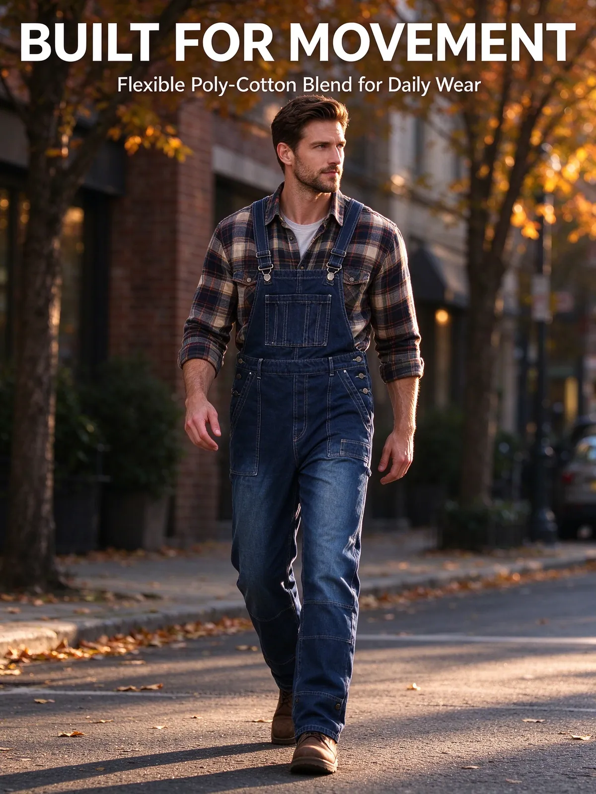 Men's dark blue denim bib overalls — image 6