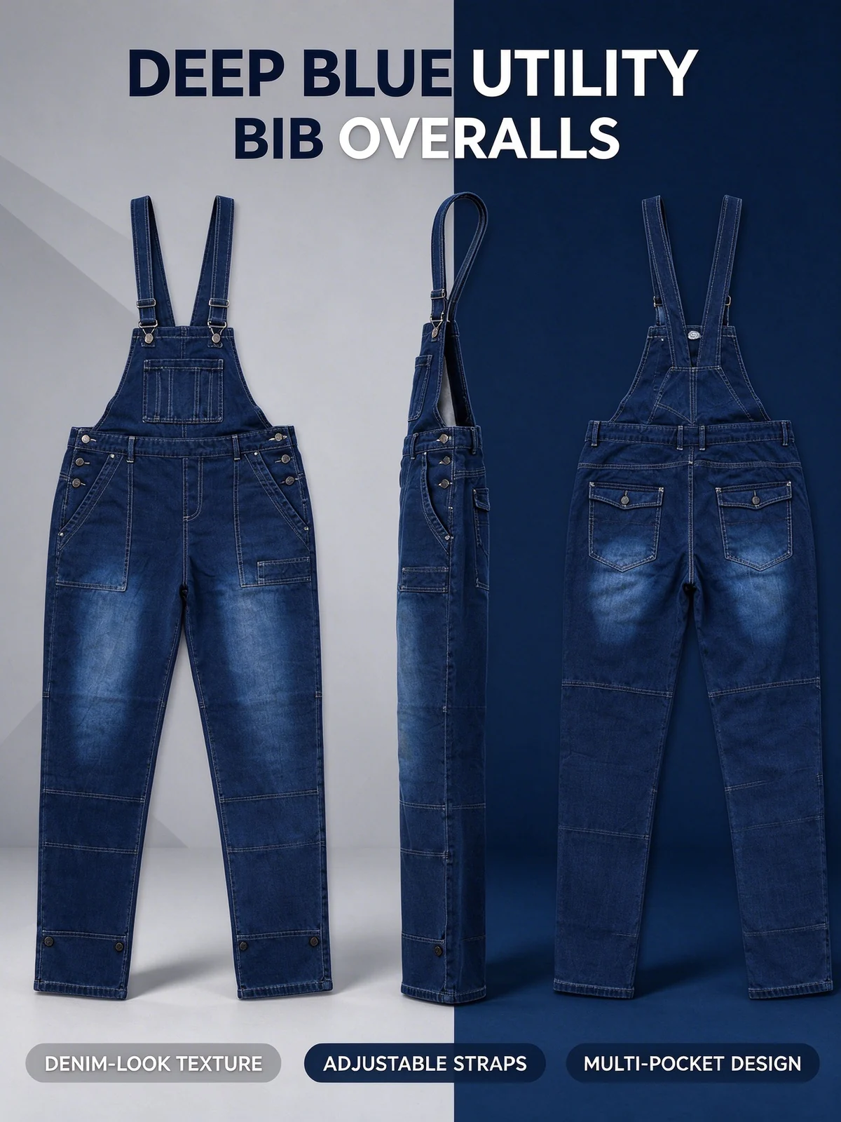 Men's dark blue denim bib overalls — image 7