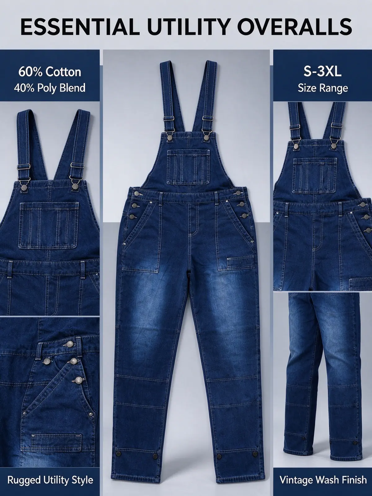 Men's dark blue denim bib overalls — image 8