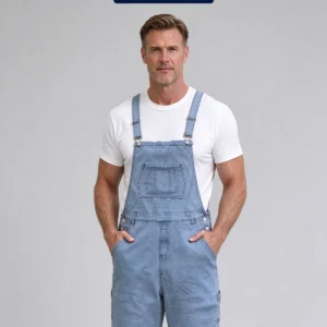 Men's light blue denim bib overalls — image 1