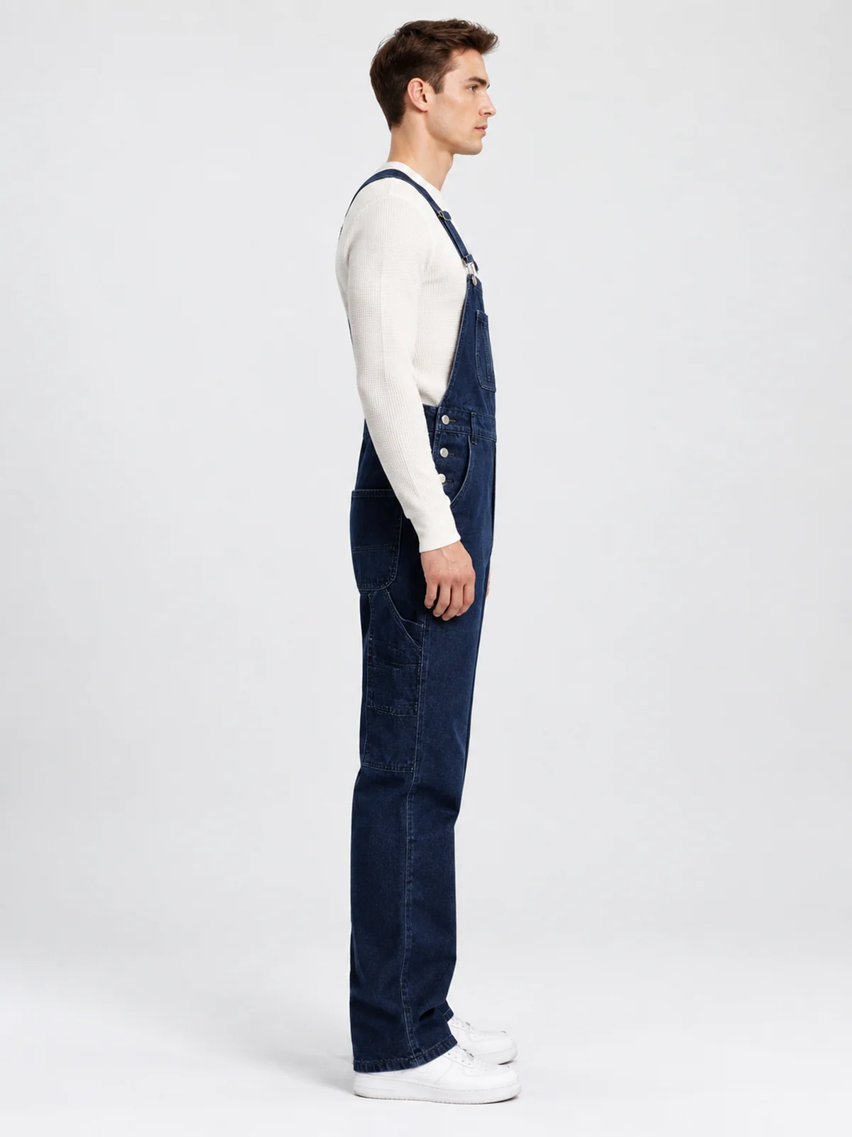 Men's dark blue denim bib overalls — image 1