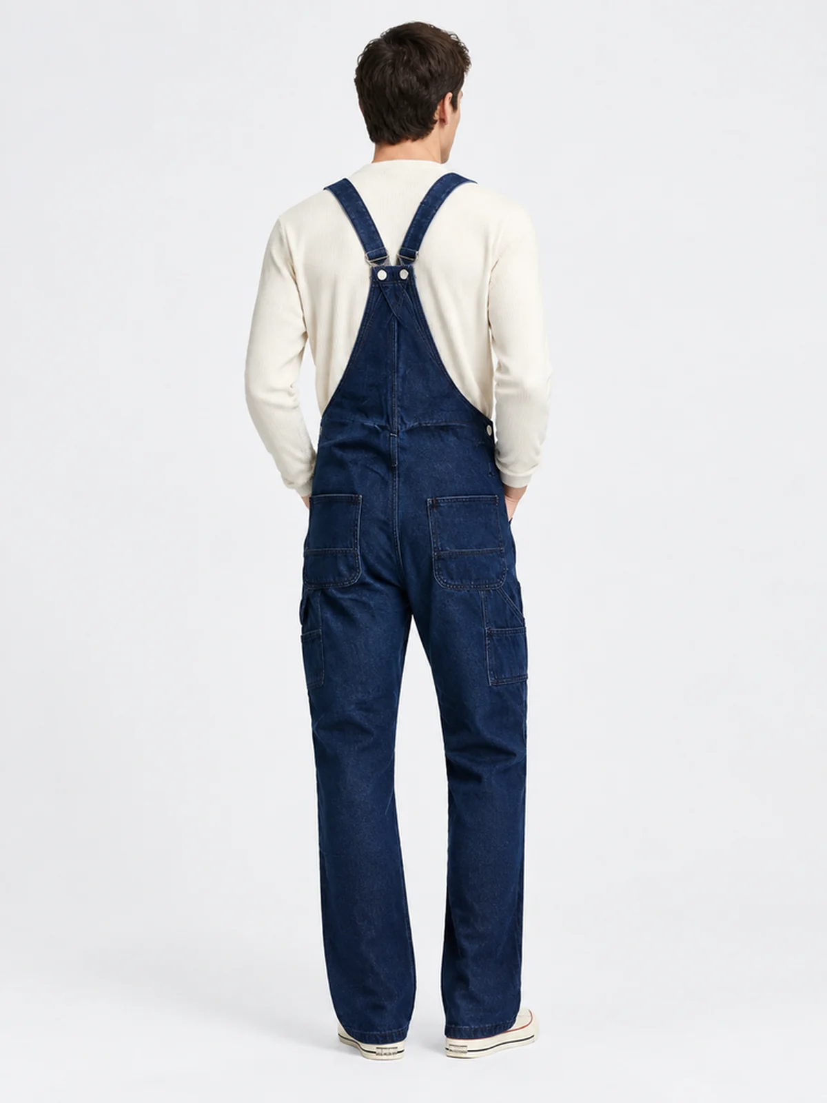 Men's dark blue denim bib overalls — image 2