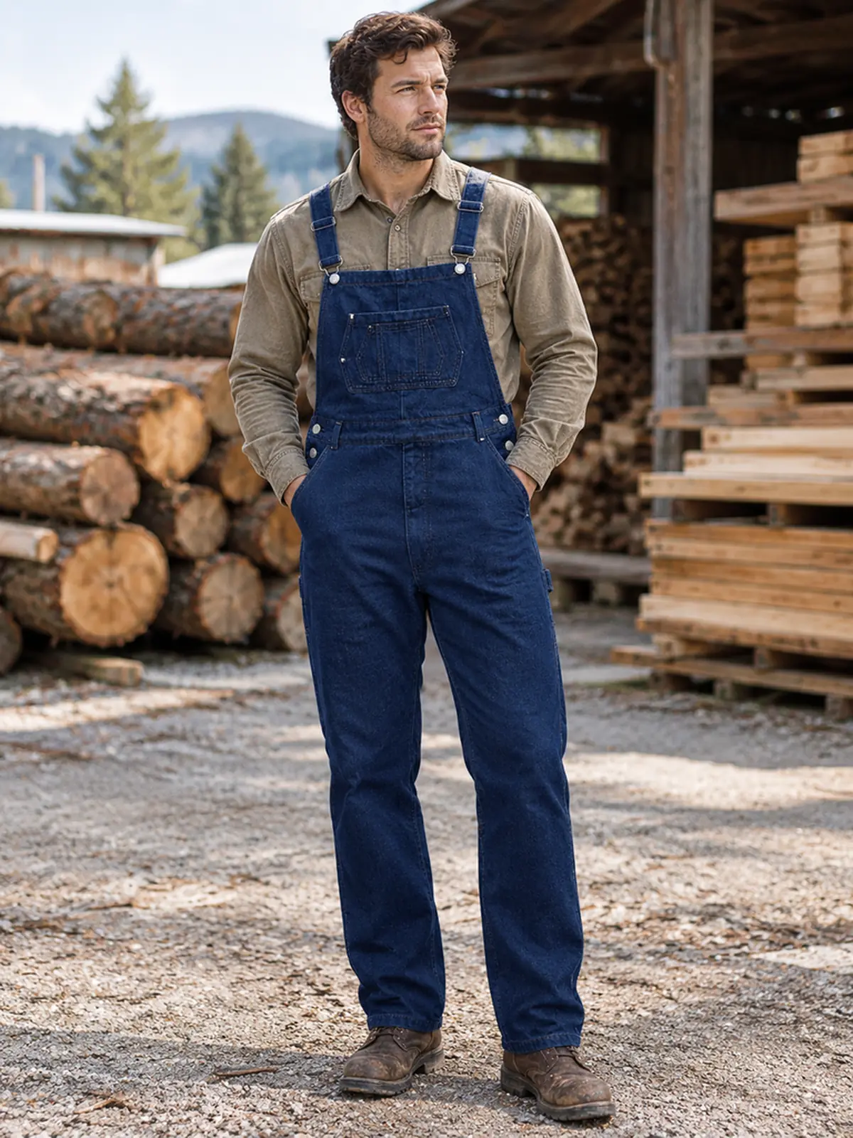 Men's dark blue denim bib overalls — image 5