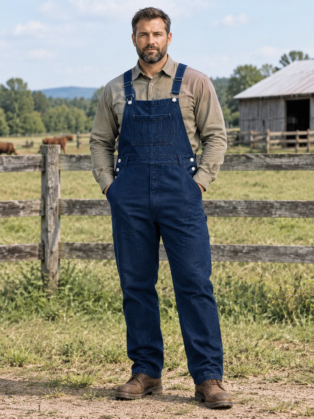 Men's dark blue denim bib overalls — image 6