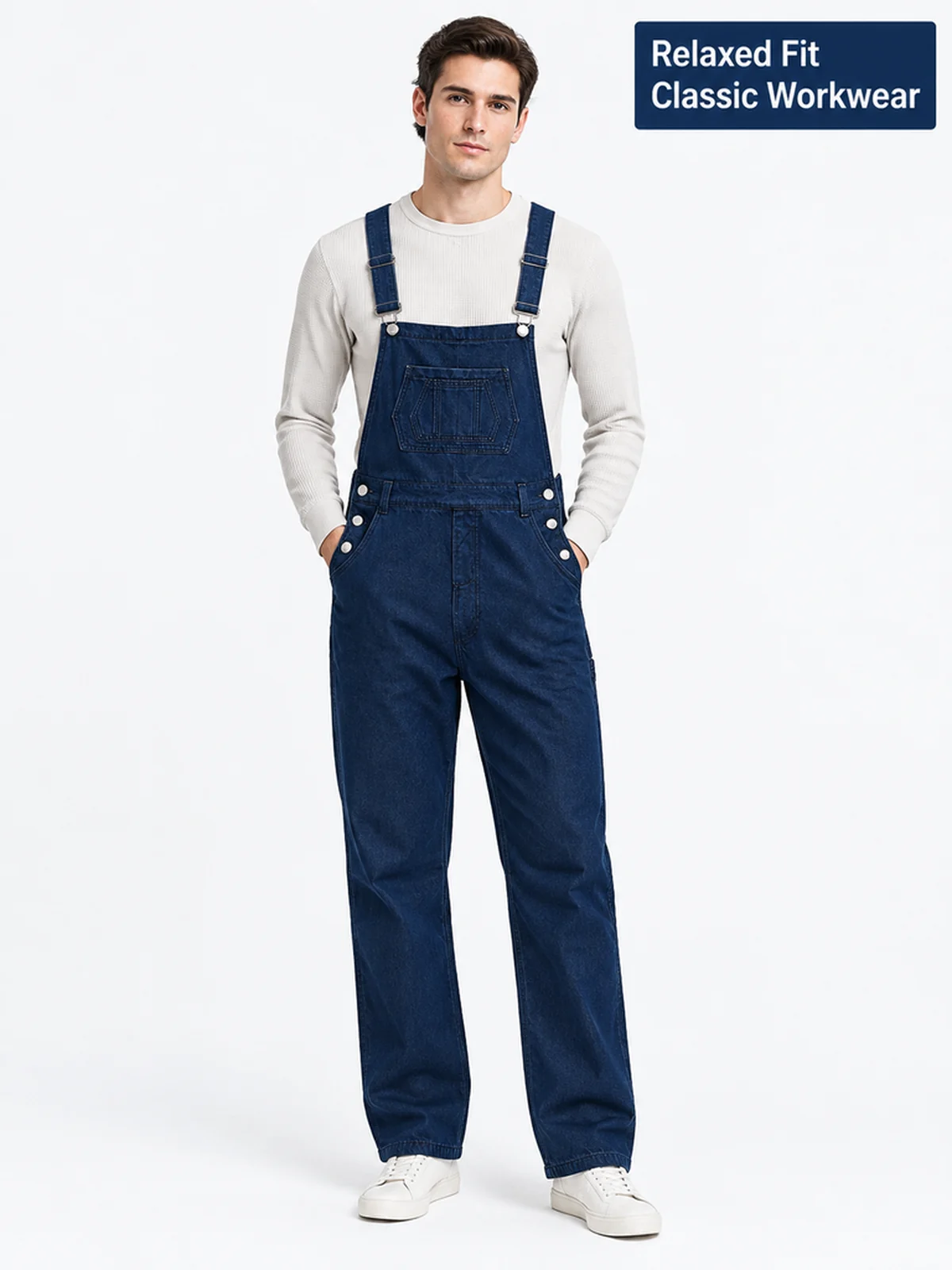 Men's dark blue denim bib overalls — image 7