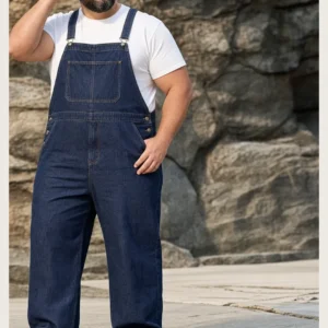 Men's plus size blue cotton denim bib overalls — SL210 41