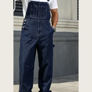 Men's plus size dark blue cotton denim bib overalls — SL211 82