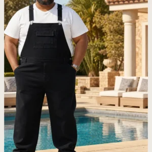 Men's plus size black cotton denim bib overalls — SL212 92